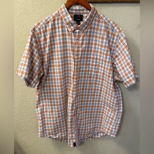 Orange and Blue Plaid Casual Button Down Shirt